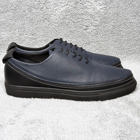 ACBC Zip Mens Size 12 Low Top Sneakers Shoes Blue Black Leather Lace Up